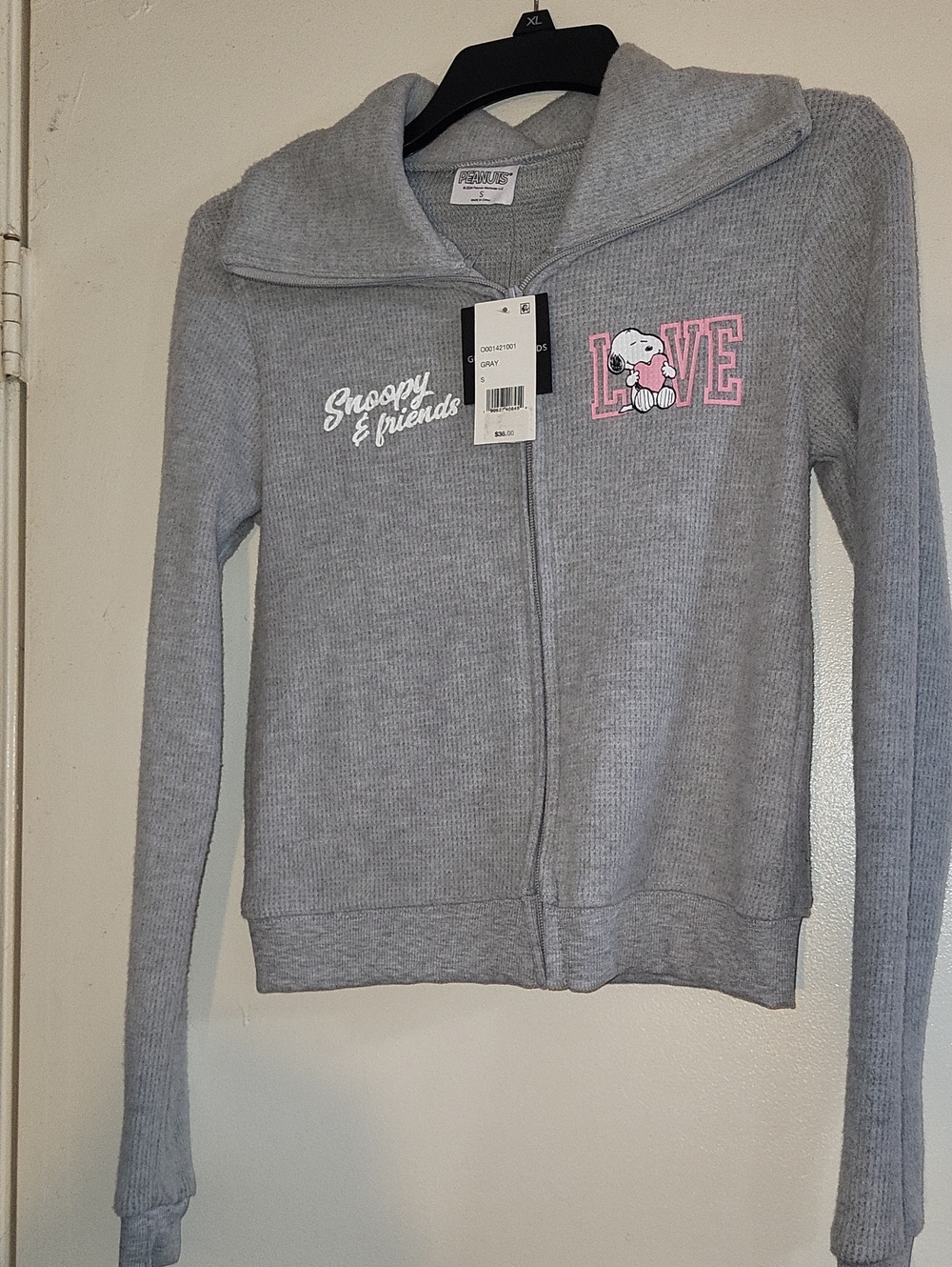 Snoopy & Friends Gray Zip Hoodie with Pink 'LOVE'